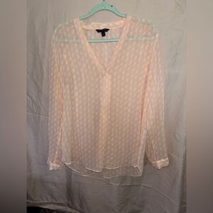 Banana Republic Sheer Blouse Peach with White Geometric Diamond Pattern Size m